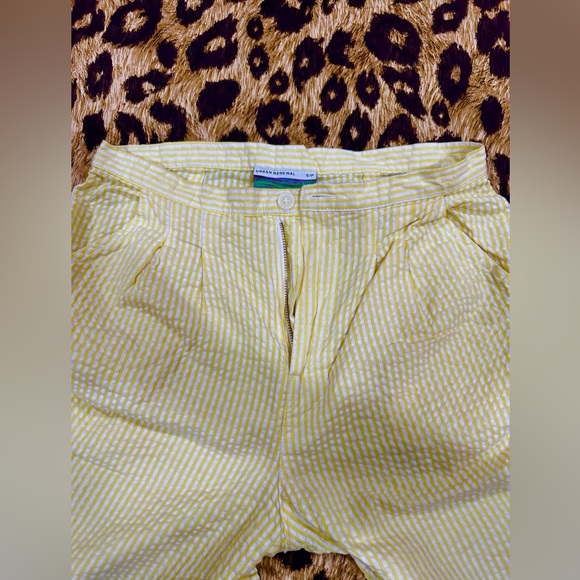 Urban Renewal Womens Striped High Waist Cropped Pants Yellow S Pockets Pastel - Picture 2 of 2